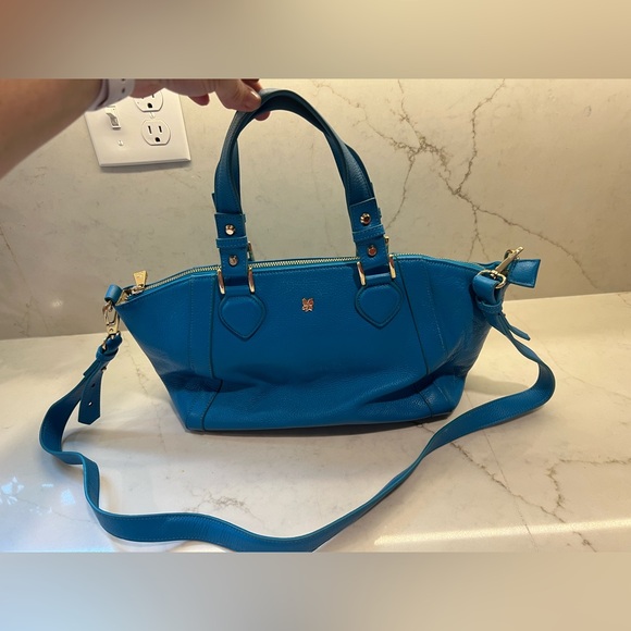 Ora Delphine Harlow Pebbled Leather Handbag Purse Crossbody Strap Aqua Teal Blue - Picture 5 of 12